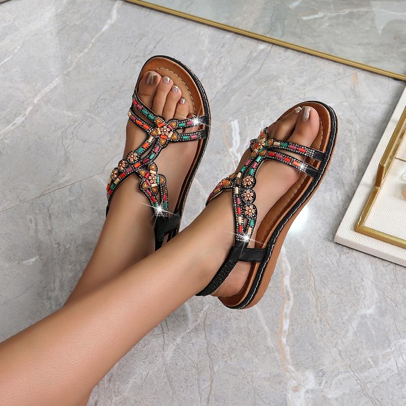 Scarpe Donna Taglie Forti 36-41 Zeppe Estive Sandali Bohémien 2026 Antiscivolo Spiaggia Sandalias Mujer Fascia Elastica Tacco Basso Scarpe Romane