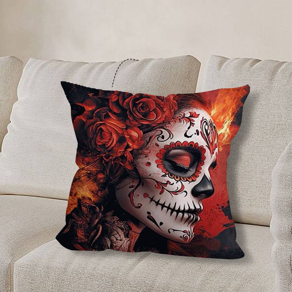 S-Skull Girl Catrina R-RoseS Pillow Case Pillow Case Living Room Sofa Cushion Cover Suitable For Home Bedroom Room Decoration