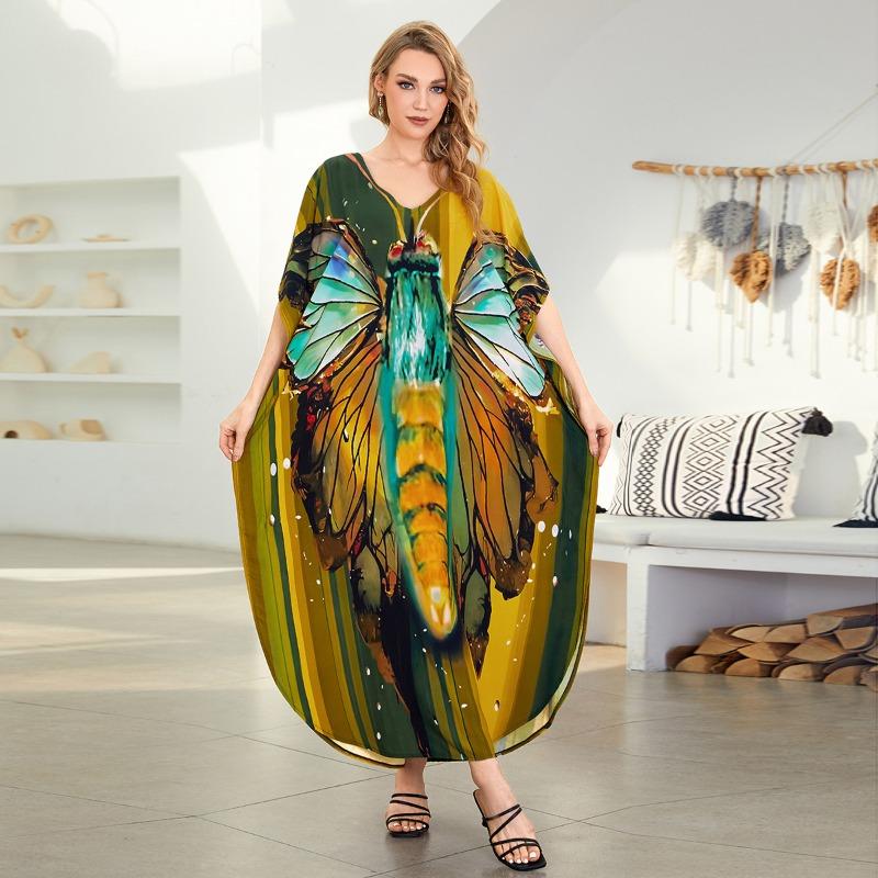 Beach blouse human cotton positioning butterfly print holiday robe F1131 (5 colors) F