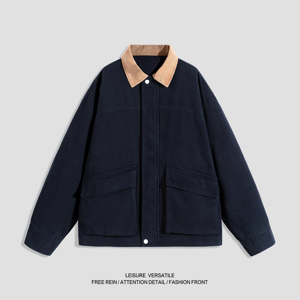 Pure Cotton Jacket for Men's New Jacket American Workwear Washing and Old Lapel Men's Spring and Autumn Clothing