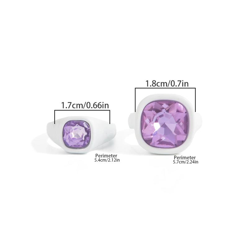 2Pcs/Set Trendy Sparkling Acrylic Rhinestone Open Ring For Women Personalized Geometric Chunky Finger Ring Jewelry Gift