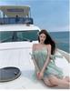 French Girl Bow Mint Green Suspender Short Skirt Lotus Leaf Edge Dress