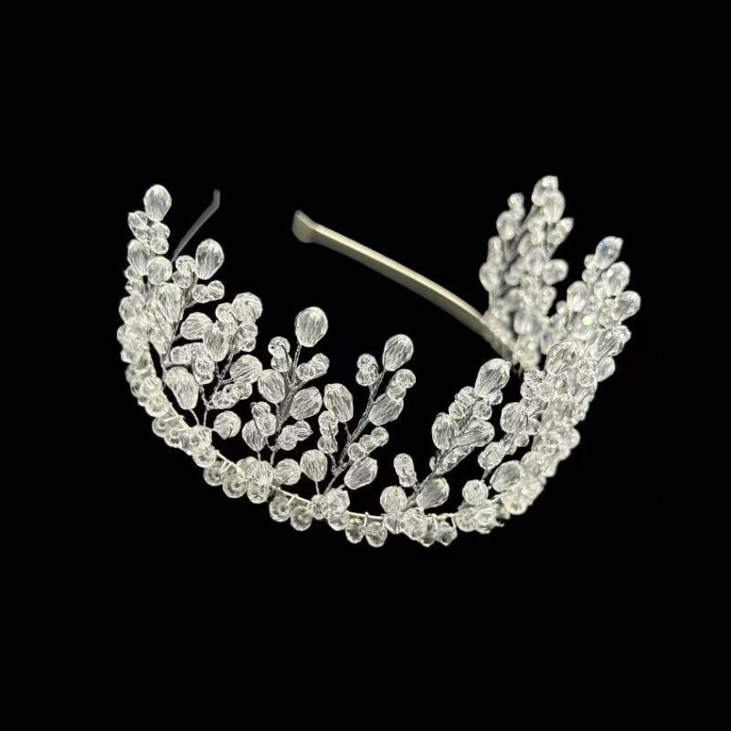 Handmade Crystal Hairband Women Wedding Party Bridal Headpiece Asymmetrical Design Champagne Pink