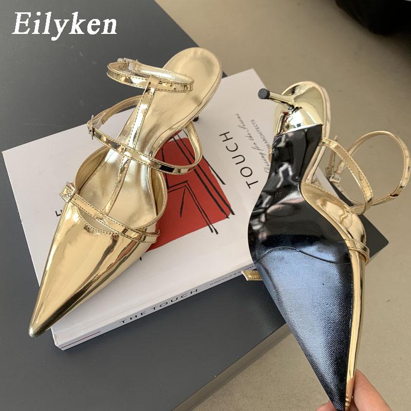 Fashion Eilyken Spring New Gold Silver Pumps Women Fashion Pointed Ladies Elegant Thin High Heel Hollow Out Dress Sandalias De Mujer
