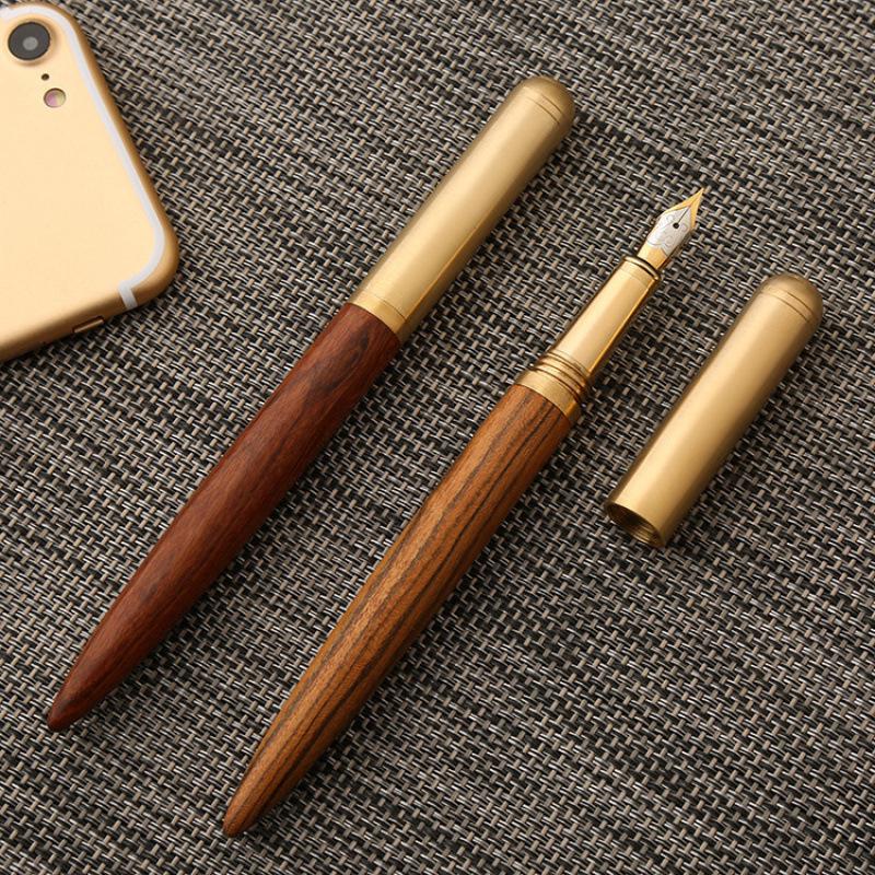 Brass Sandalwood Fountain Pen Set for Students - Customizable Signature Pen with Engraved Logo