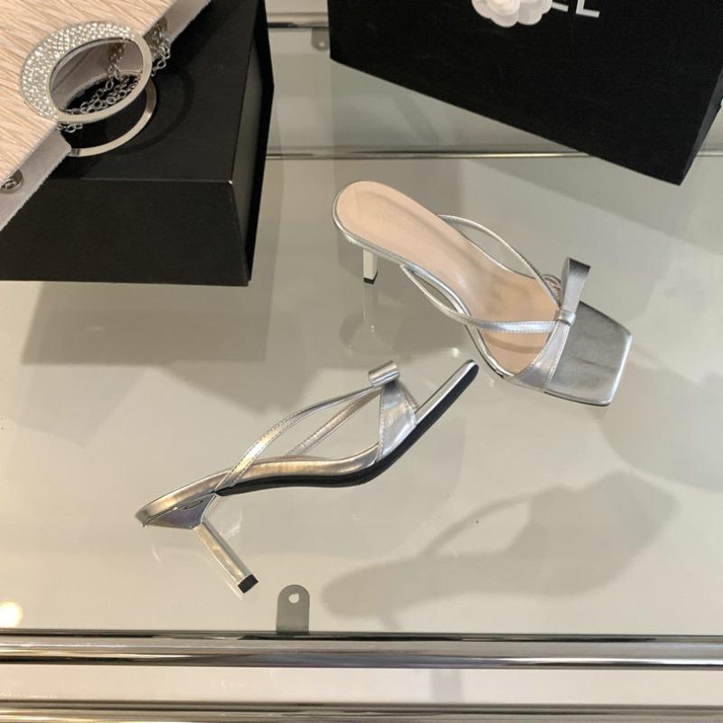 Cat heel wear half-drag sandals women s spring new silver-pink bow high heels single shoes 39 серебряный
