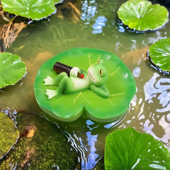 Garden Floating Frog Figurine Pond Frog Decoration Resin Drunken Frog Lying On Lily Pad Statue for Aquarium Pond Fish Tank