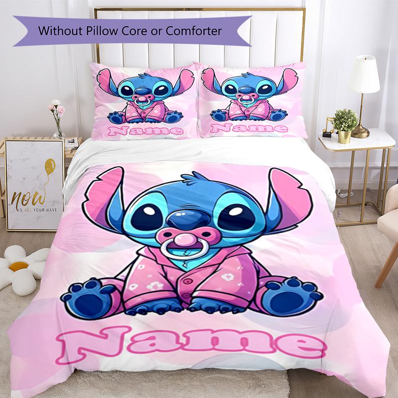 3pcs Custom Name Stitch Bedding Set Duvet Cover Closure Includes 1 Duvet Cover & 2 Pillowcases, Soft and Comfortable for All Seasons.