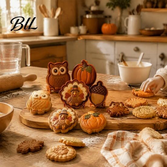 Mini Pie Mold for Autume Thanksgiving , DIY Dough Presser Pocket Baking Mold, One Maple Leaf Press Hand Maker with Fox, Turkey, Owl, Pumpkin,