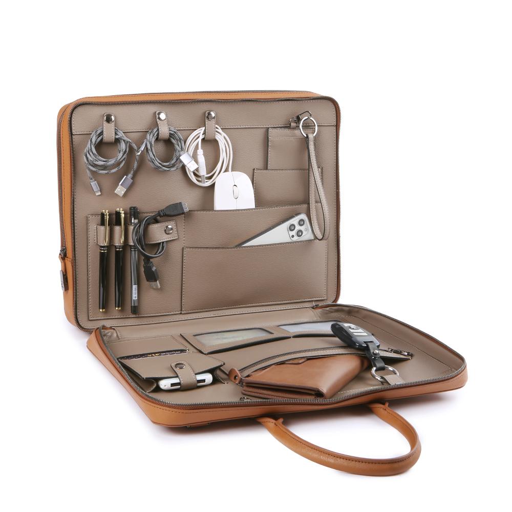 Tantin Noble Briefcase Cowhide Document Bag T13807 Tan