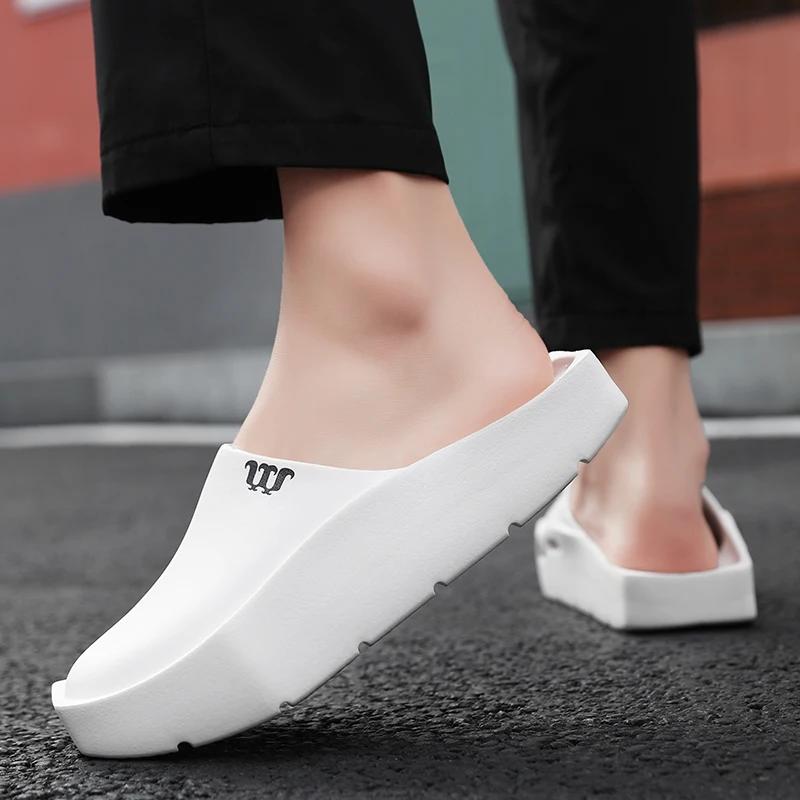 Summer Men's Thick Platform Slides Bathroom Non-Slip Sandals Casual Flip Flops Designer Shoes for Men   summer men sandals