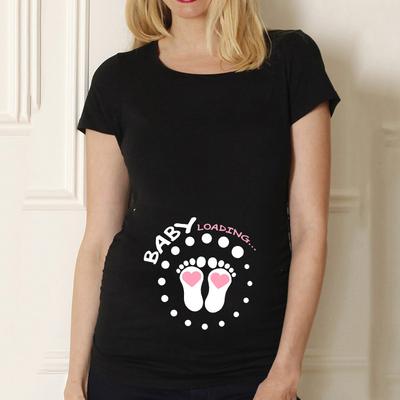 Schwarzes Schwangerschafts-Damen-Unisex-T-Shirt Umstandsmode Niedlicher Baby-Aufdruck Rundhalsausschnitt Kurzarm