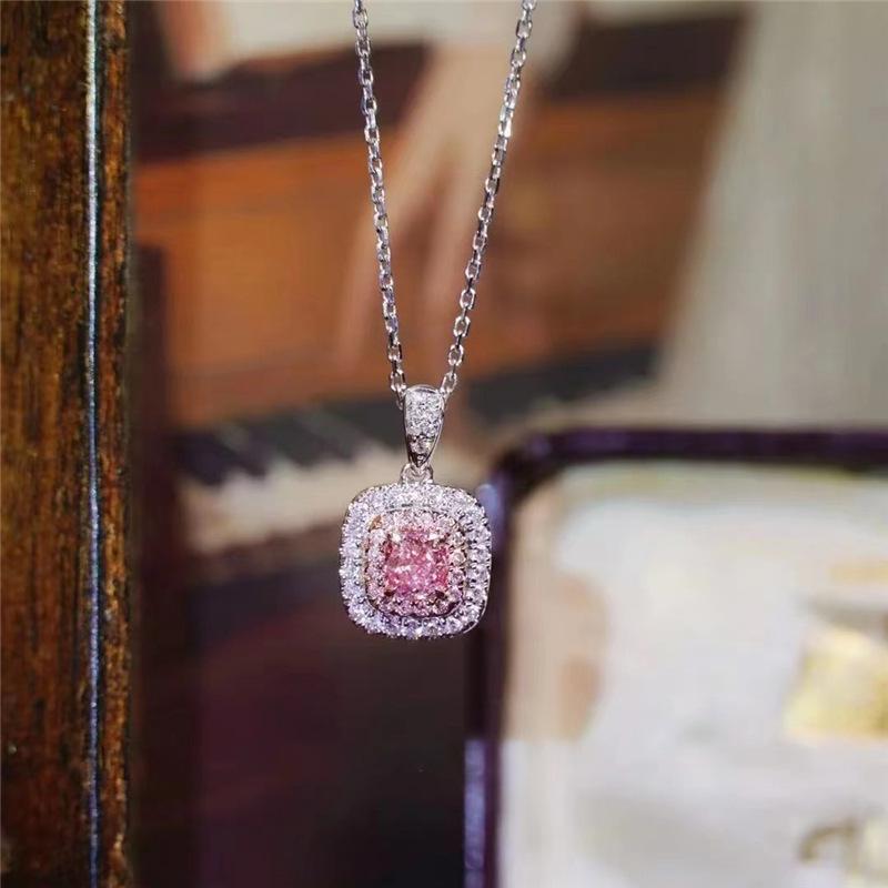 Pink Zircon Princess Necklace: Trendy Full Diamond Luxury Clavicle Chain for Women