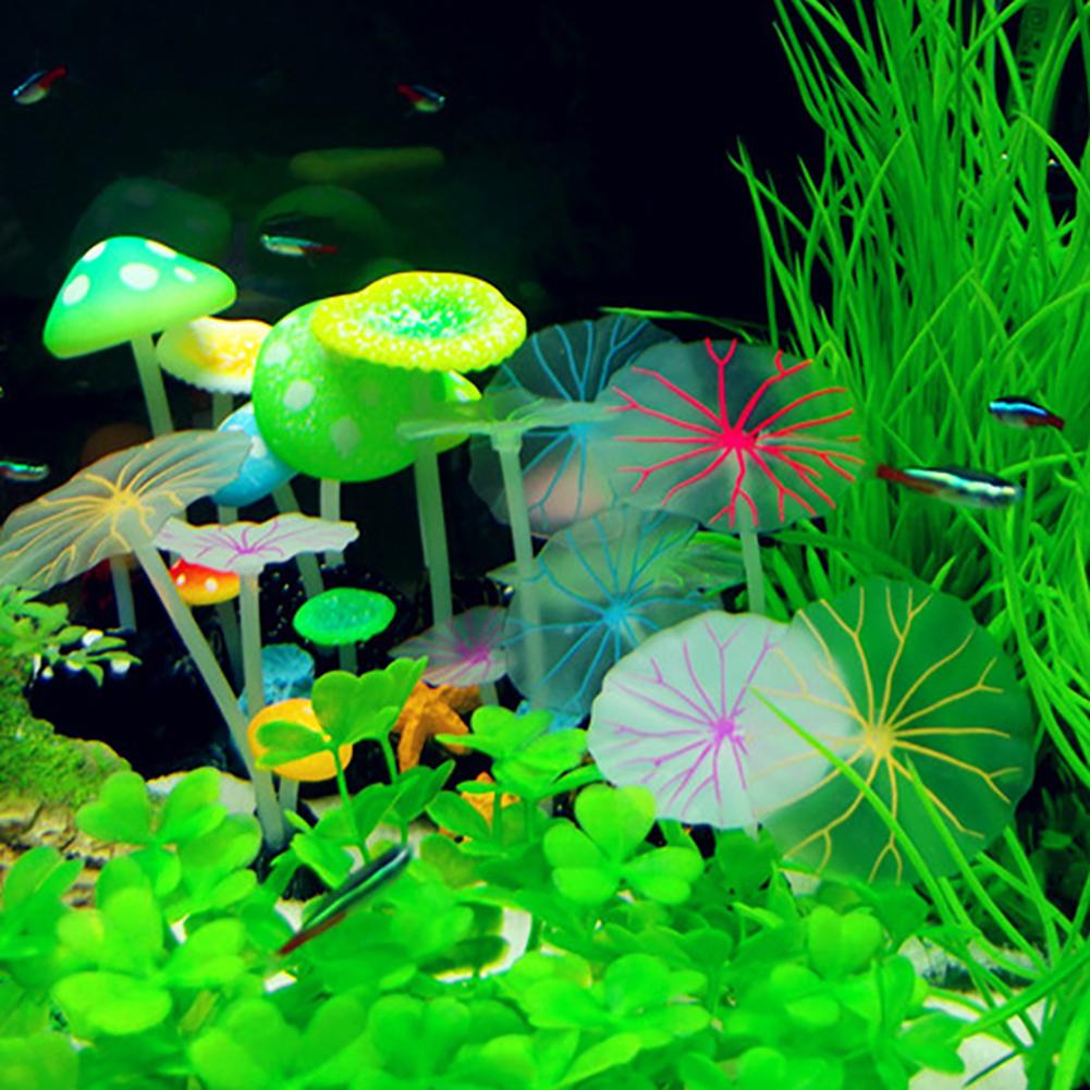 Silicone Luminous Ornament Artificial Glowing Lotus Leaf Mushroom Aquarium Fish Tank Landscaping Decoration