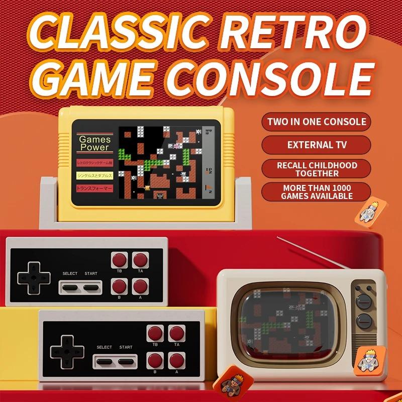 Retro Game Console 3'' Screen, Built-in 1000 Classic Games and 2 Wireless Controllers, Support TV Connection & Double Play, Handheld Cassette Game