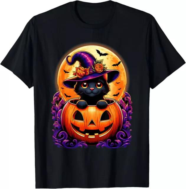 Black Cat Witch Hat Pumpkin Funny Halloween MenGood Quality TShirt Size S5XL Unisex T-Shirt L