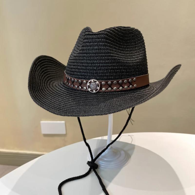 Straw western cowboy hat men's outdoor sunshade sun protection hat retro casual riding jazz hat women