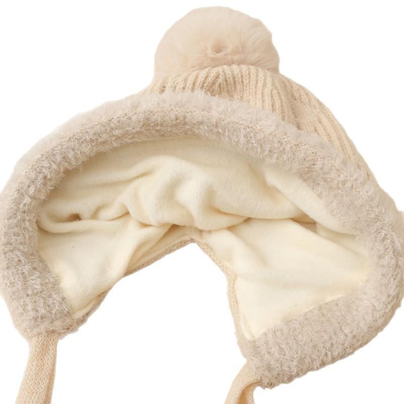 Autumn and Winter Hats for Women Sweet and Cute Fur Balls and Velvet Rabbit Fur Warm Hats Fashionable and Versatile Ear Protection Wool Hats