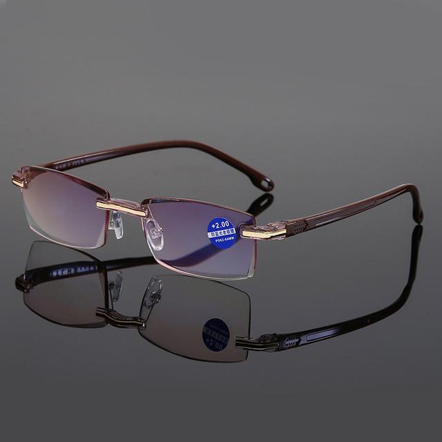 Anti Blue Light Reading Glasses Rimless Women Square Presbyopic Eyeglasses Diopters 0 To +4 0 Frameless