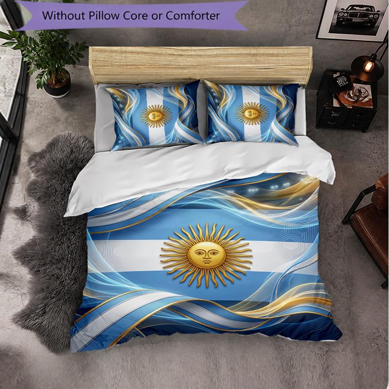 Argentina Football Pattern 3 Pieces Bedding Set Soft Microfiber Duvet Cover with Pillow Cases for Bedroom
