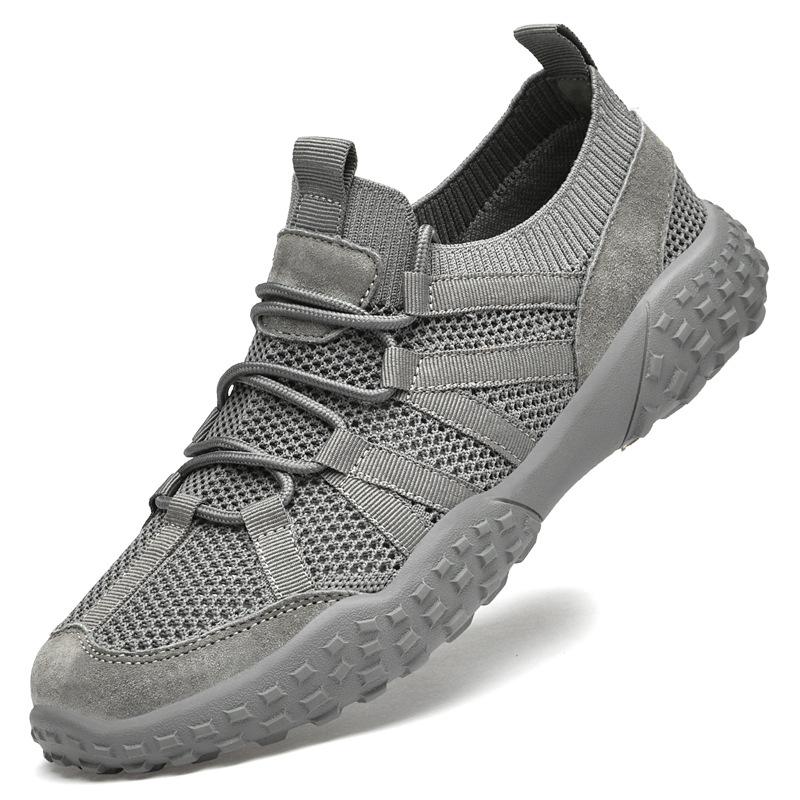 Men s Breathable Mesh Leather Soft Sole Outdoor Sports Flyknit Shoes 42 серый