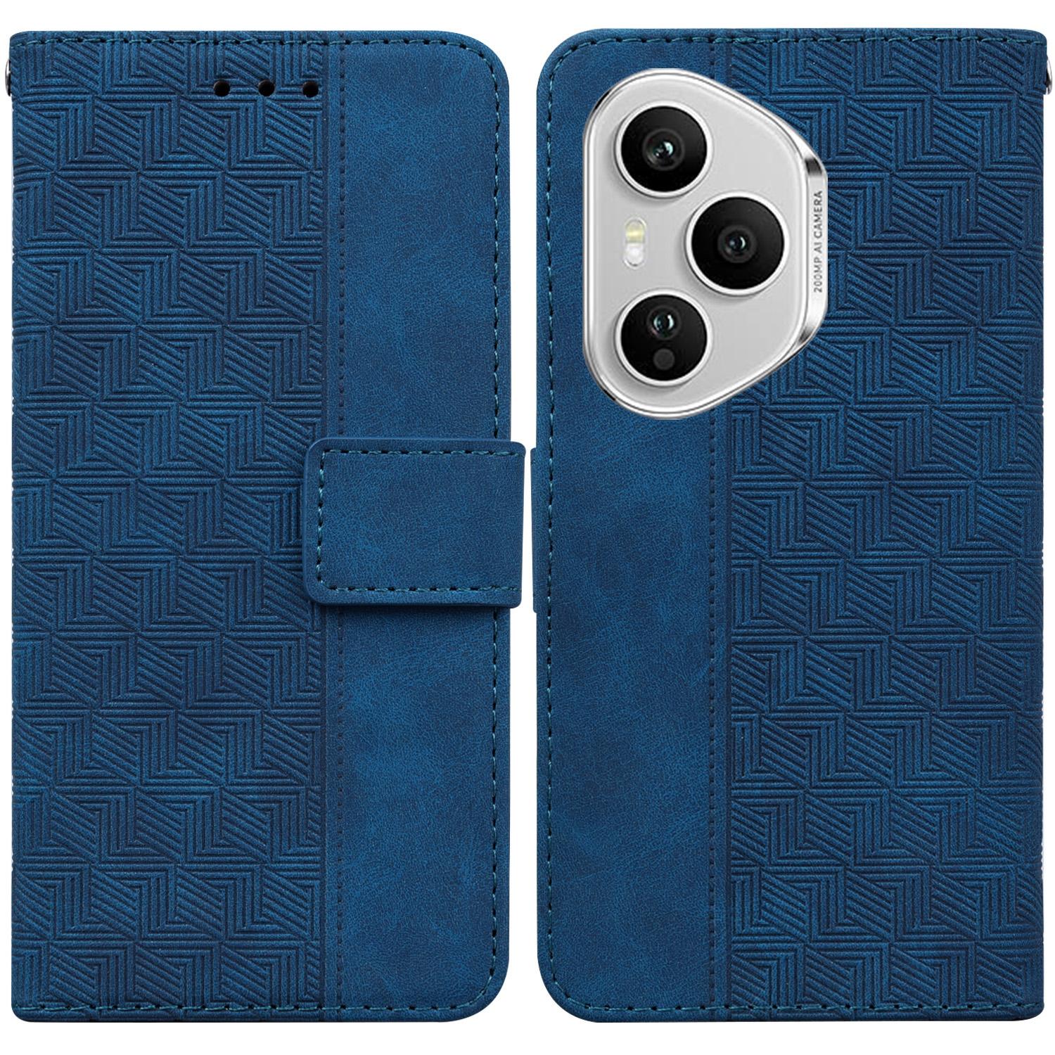 

Для Honor 400 Pro 5G (Глобальный) Чехол Кожаный Кошелек с Геометрическим Узором и Ремешком на Запястье Blue