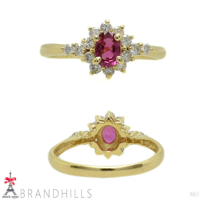 SEIKO Jewelry Ruby Diamond K18 Yellow Gold Size 0.37ct 0.28ct Ring, YG, #13