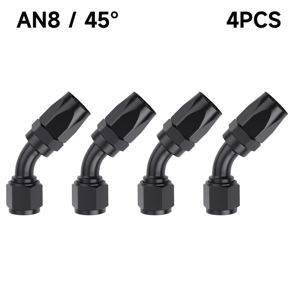 Black 4 PCS Hose End Fitting Swivel Adapter 0 45 90 180 Degree AN4 AN6 AN8 AN10 Aluminium Alloy Hose End Fitting Swivel Adapter