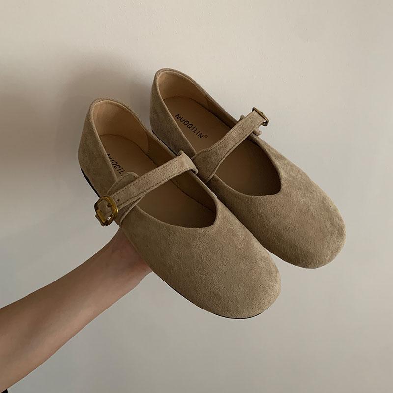 

Модная женская обувь из флока, модные женские туфли-балетки с круглым носком, осенне-весенняя женская обувь с неглубоким вырезом, женские туфли-балетки с ремешком и пряжкой 35 хаки