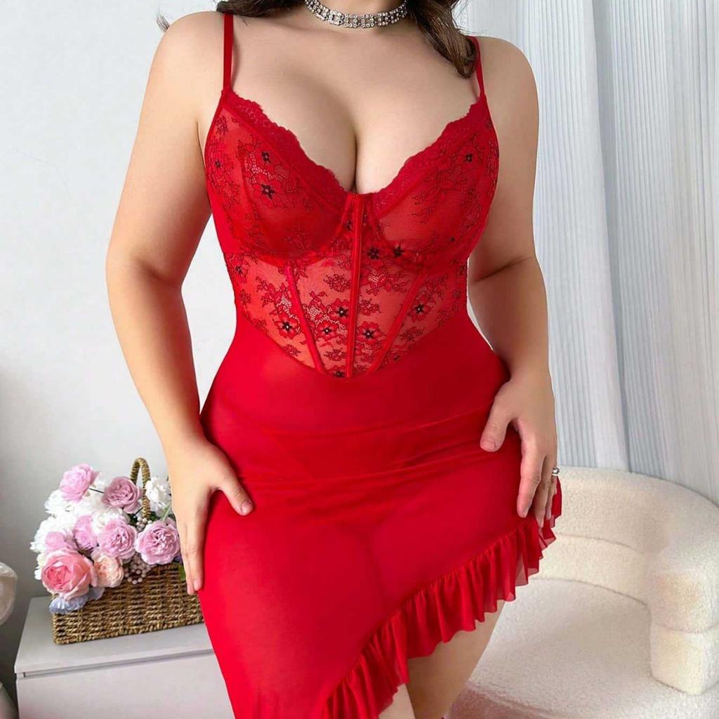 Wind large size sexy lace lingerie steel ring gathering suspender perspective women's dress