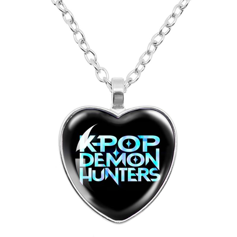 Kpop Demon Hunters Necklace Cartoon Heart Shape Pendant Anime Charms Neck Chains Electroplate Accessories Fashion Jewelry Gift