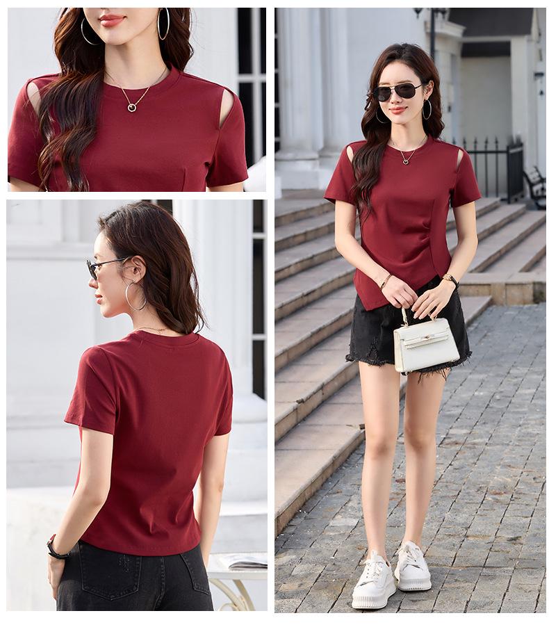 Niche Irregular Hem Shoulder-Baring Women's Short-Sleeve T-Shirt - 2025 Summer Trend