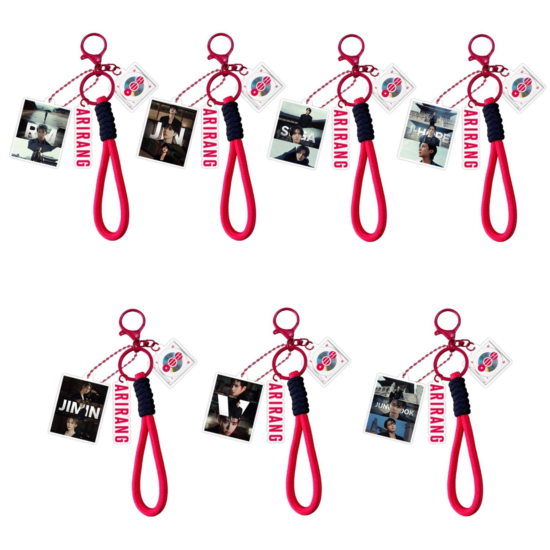 

7pcs BTS ARIRANG Theme Keychain, Bangtan Boys Photo Charm with Red Braided Rope, Kpop ARMY Fans Bag Accessory, Kpop Idol Bag Pendant for ARMY Fans 7pcs