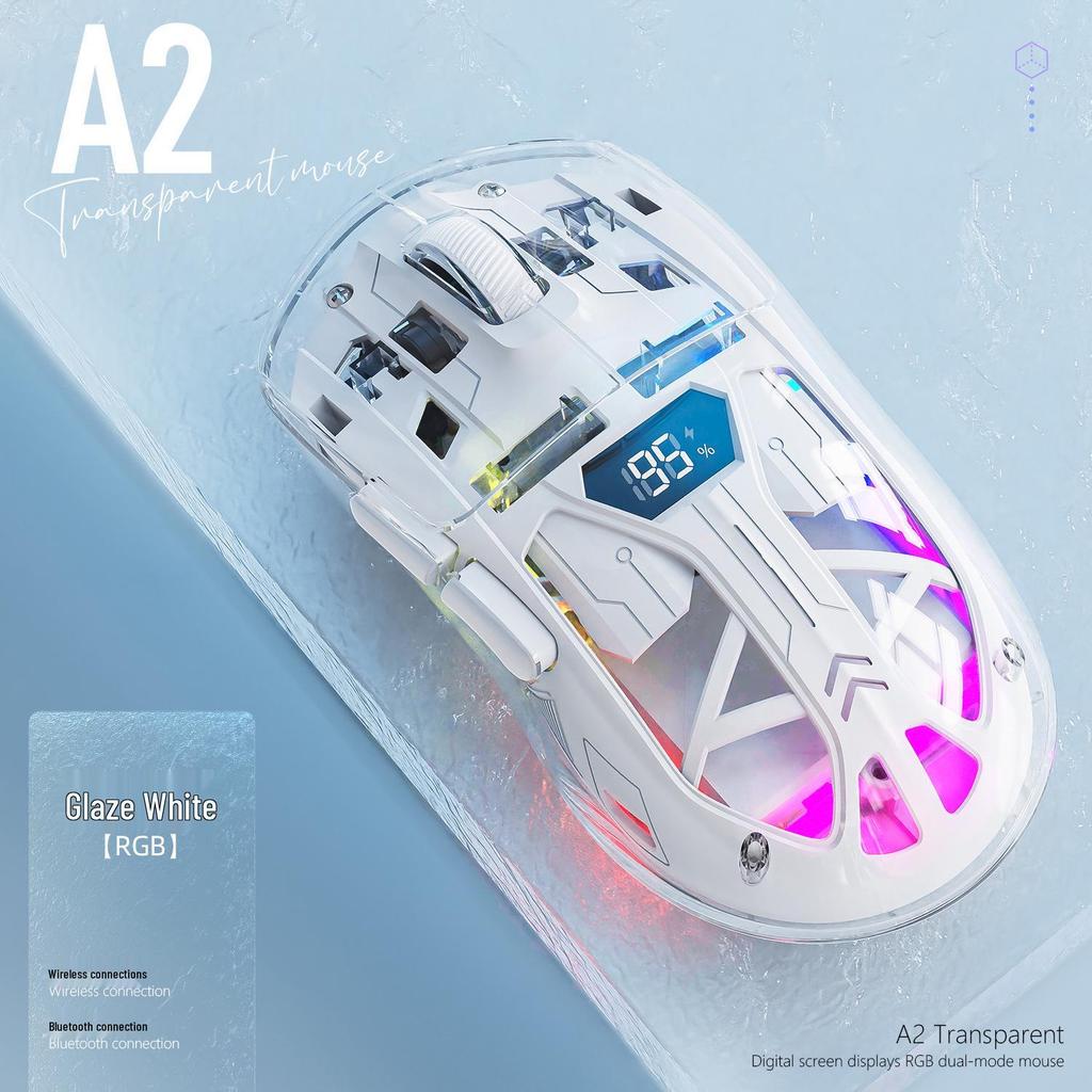 Free Wolf A2 Dual-Mode RGB Wireless Bluetooth Transparent Gaming Mouse