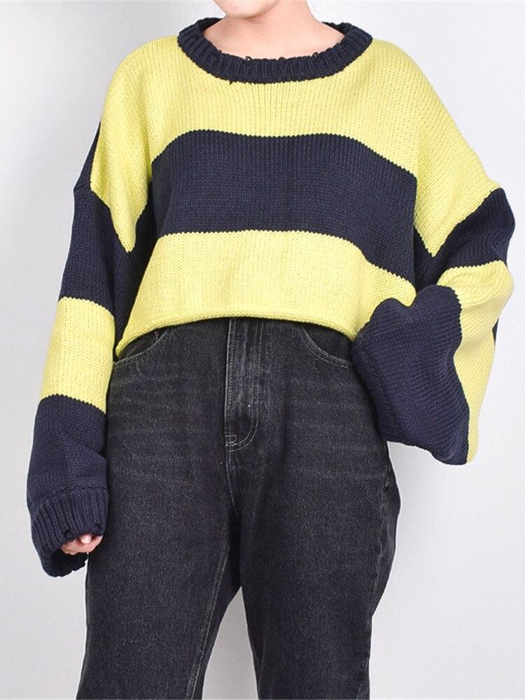 

XITAO модный контрастный цветной вязаный свободный женский свитер в полоску LDD2222 One Size жёлтый