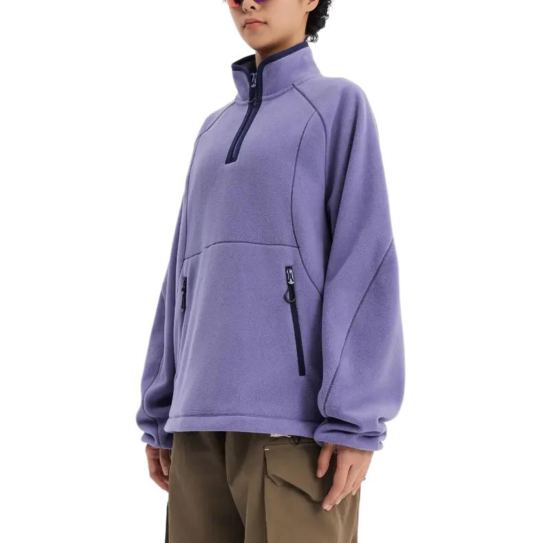 Decathlon Urban Functional Fashion Polar Fleece Sports Stand Up Collar Pullover Half Zipper Half Open Sweatshirt Unisex Style Mist Purple