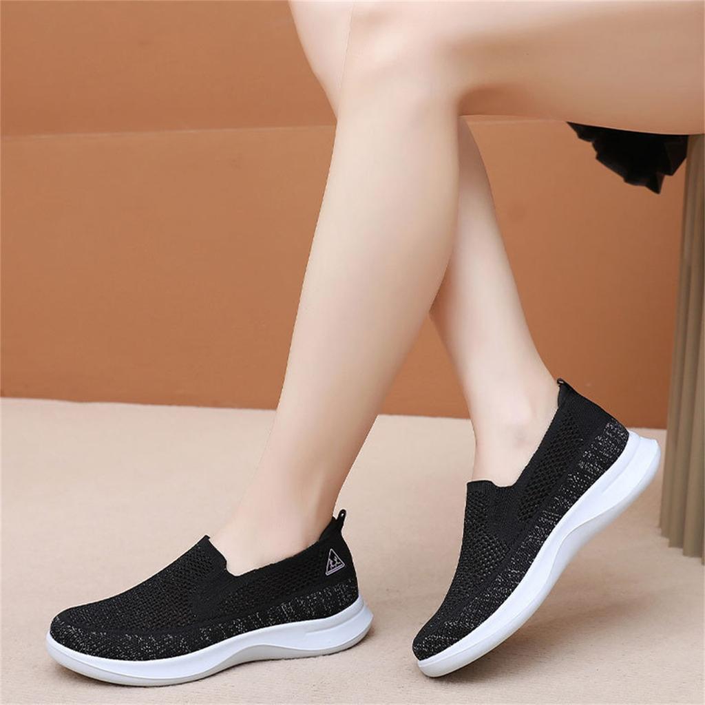 Women Slip On Casual Shoes Lightweight Breathable Flyknit Sneakers Flexible Sole Comfortable Walking Footwear