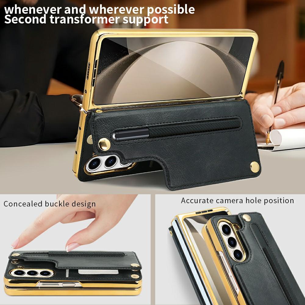 For Samsung Galaxy Z Fold6 5G Case RFID Blocking Card Slot PU+PC Kickstand Phone Cover with Stylus Holder