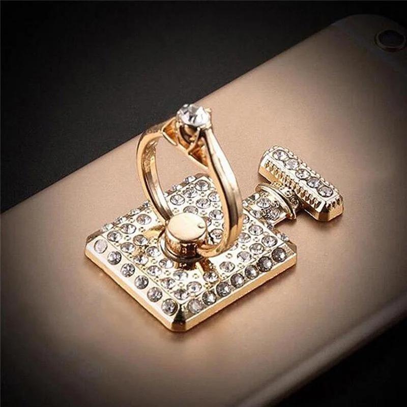 Fashion Luxury Diamond Shiny Gemstones Metal Mobile Phone Ring Bracket Phone Holder Rotatable Ring Bracket for iPhone Samsung