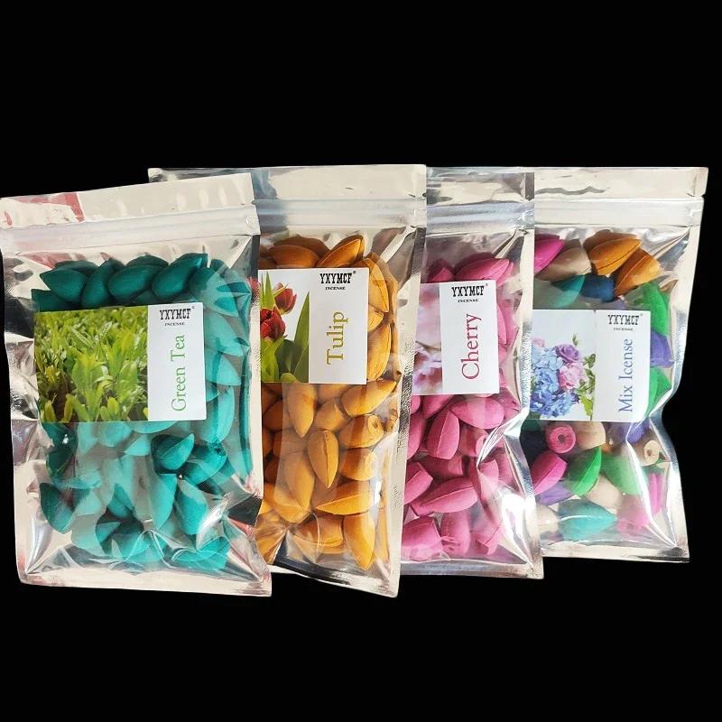 50pcs Natural Sandalwood Backflow Incense Cones To Watch Incense Waterfall Lavender Jasmine Scents for Home Tower Incense