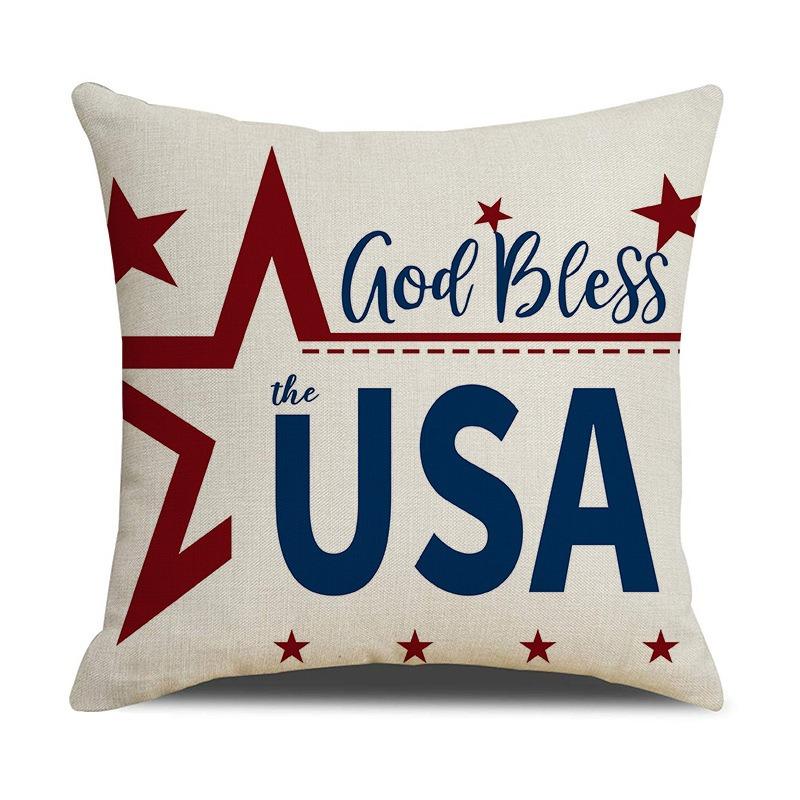 Th of July Printed Home Decor Pillow Cover Bedroom Living Room Sofa Decoration Polyester Cushion Cover with Zipper