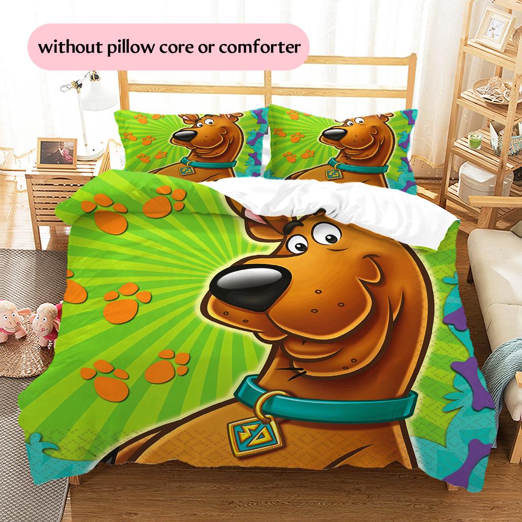 Pościel z wzorem Scooby-Doo Zestaw kołdry Dekoracja domu Prezent (1 * poszwa na kołdrę + 2 * poszewki na poduszki bez rdzenia)