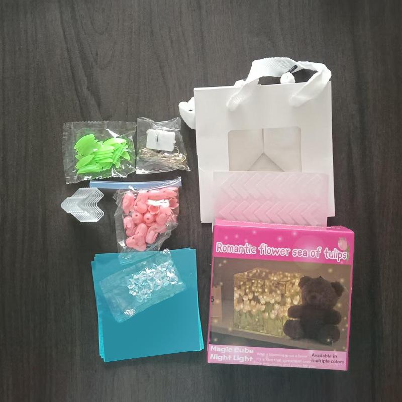 1Pc DIY Creative Tulip Flower Sea Cube 3D Night Light Handmade Craft Tulips Bedroom Lamp Girlfriend Couple Birthday Gift