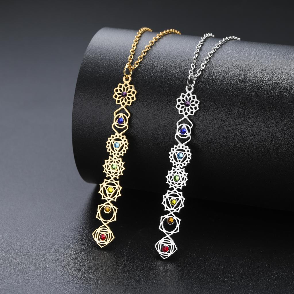 7 Chakra Yoga Necklace with Colorful Stone Stainless Steel Pendant for Meditation Boho Spiritual Gift