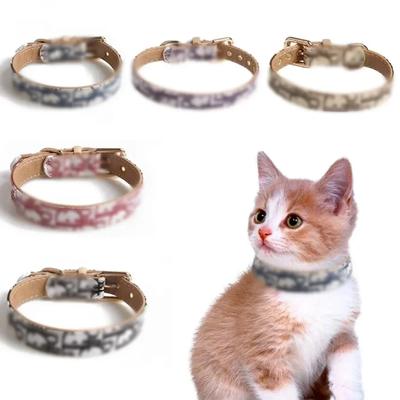 PU Leather Cat Collar Adjustable Soft Leathers Collars Fashion Printing Personalized Necklace for Small Medium Large Cats Dogs