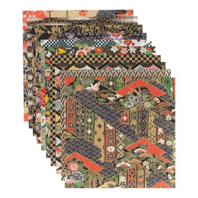 Washi Kawasumi Yuzen Chiyogami Origami Paper 15x15cm, 10 Designs, 10 Sheets, Black Theme