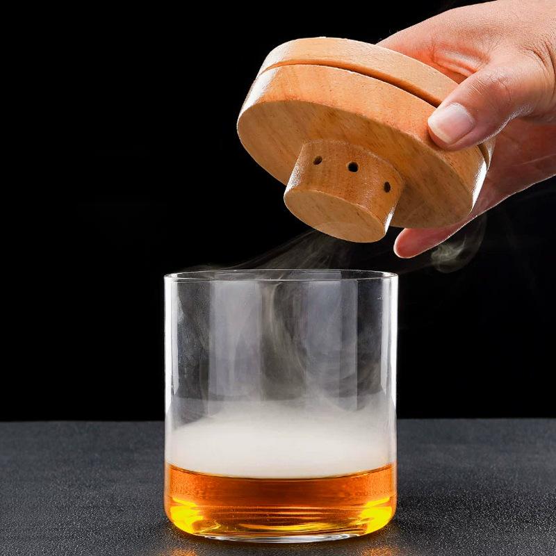 WoodenwhiskySmoke Wooden Lid Tools Cocktail Kitchen Smoke Maker Bar Suit5Wood Chips with Different Flavors