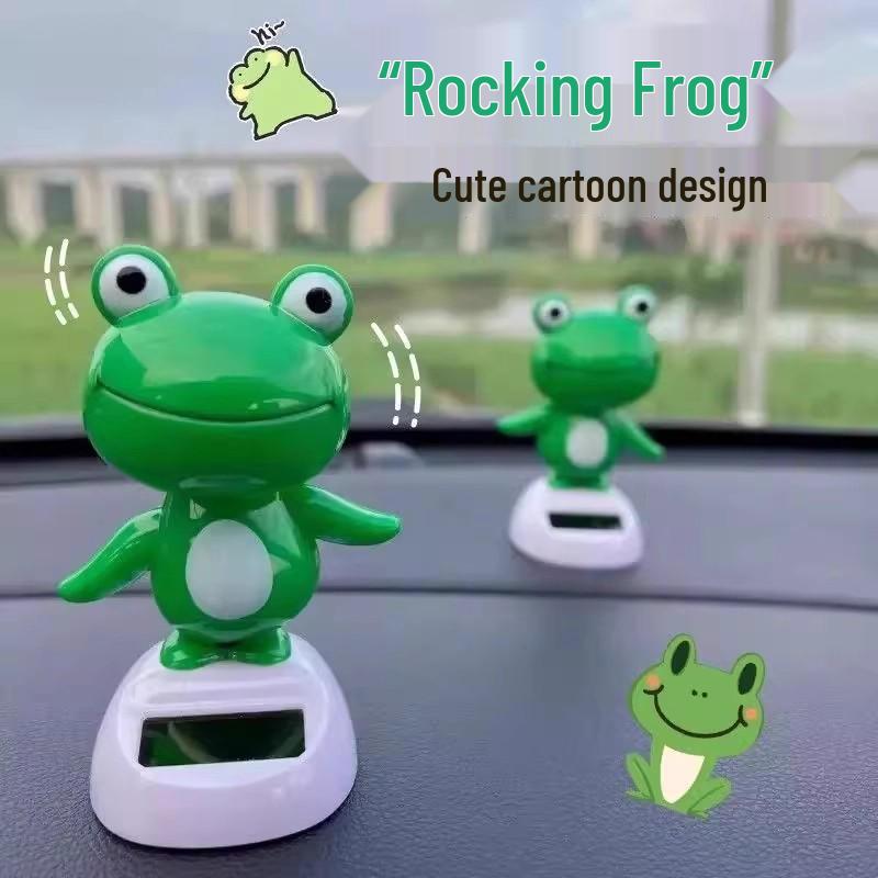 Solar-Powered Frog Cartoon Car Ornament for Roof, Tail, Trunk, or Interior Decoration