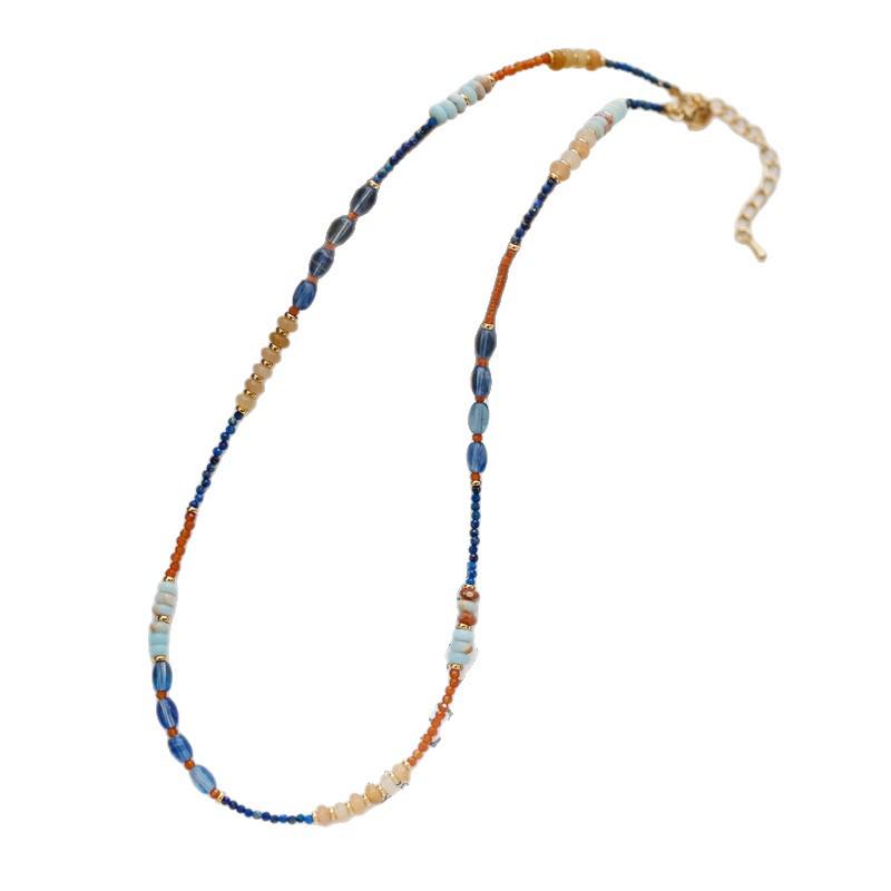 Náhrdelník z lapisu lazuli inspirovaný Dunhuangem: Modrý a oranžový inkoustový řetízek na klíční kost v čínském stylu