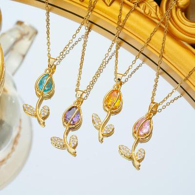 Zirkon Tulpe Anlaufbeständige Halskette für Damen - Titanstahl, Schickes Vielseitiges Design